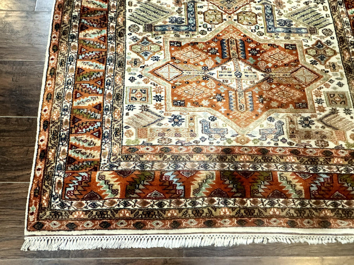Turkish Kazak Rug 4x6, Geometric Medallions, Vintage Handmade Wool Carpet - Jewel Rugs, view 8