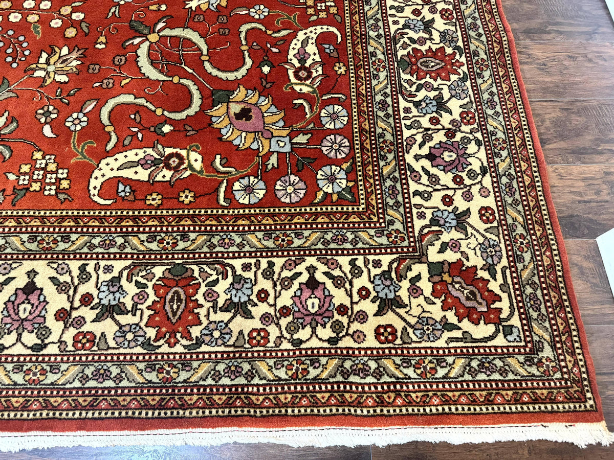 Romanian Rug 10x13, Vintage Handmade Wool Carpet, Floral Pattern, Birds, Red and Cream, Signed By Masterweaver, Persian Rug - Jewel Rugs, view 9