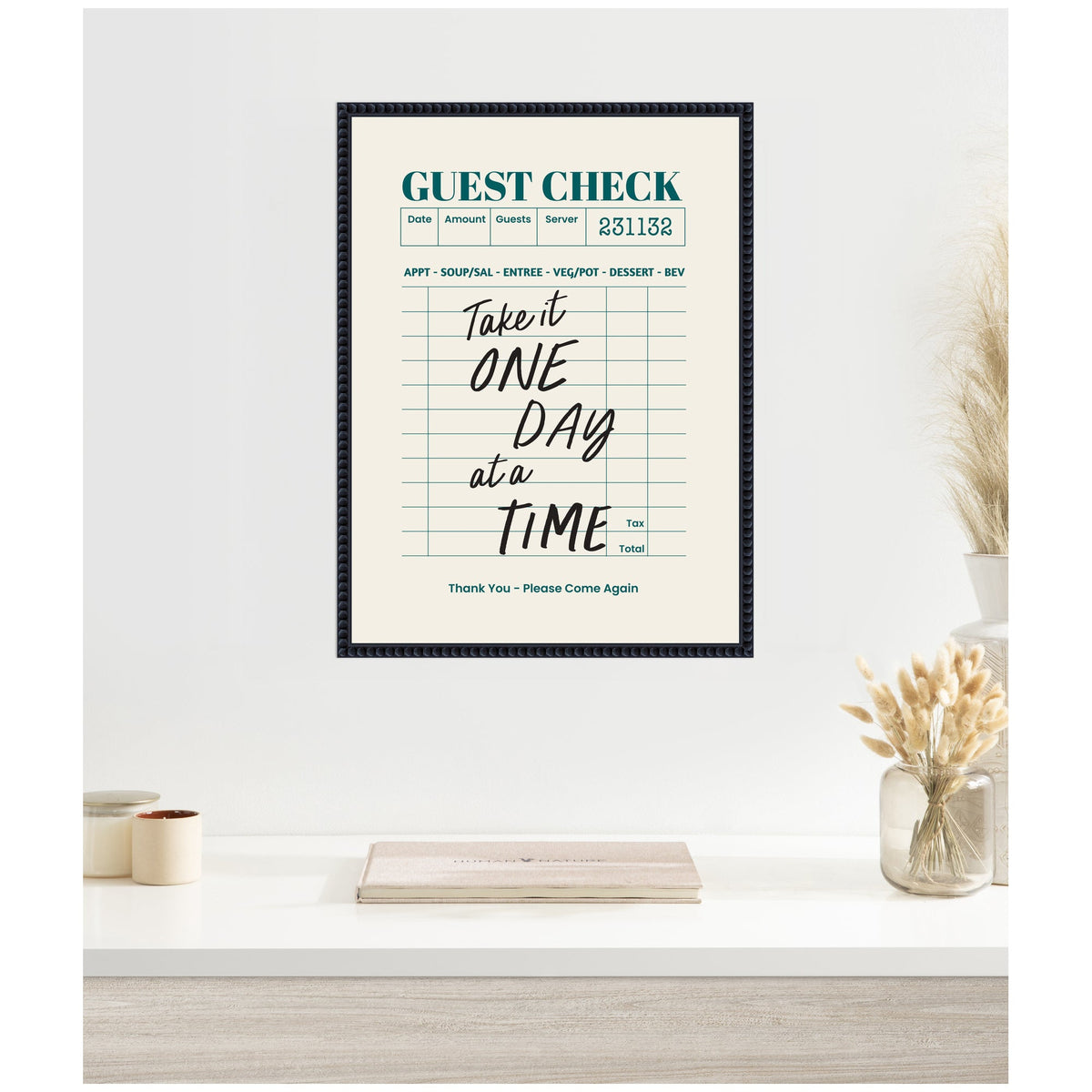 Guest Check One Day At A Time by The Creative Bunch Studio Framed Canvas Wall Art Print
