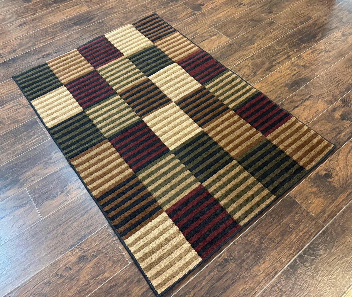Vintage Power Loomed Rug 3.6 x 5, Brown Beige Black Tan, Box Design - Jewel Rugs, view 12