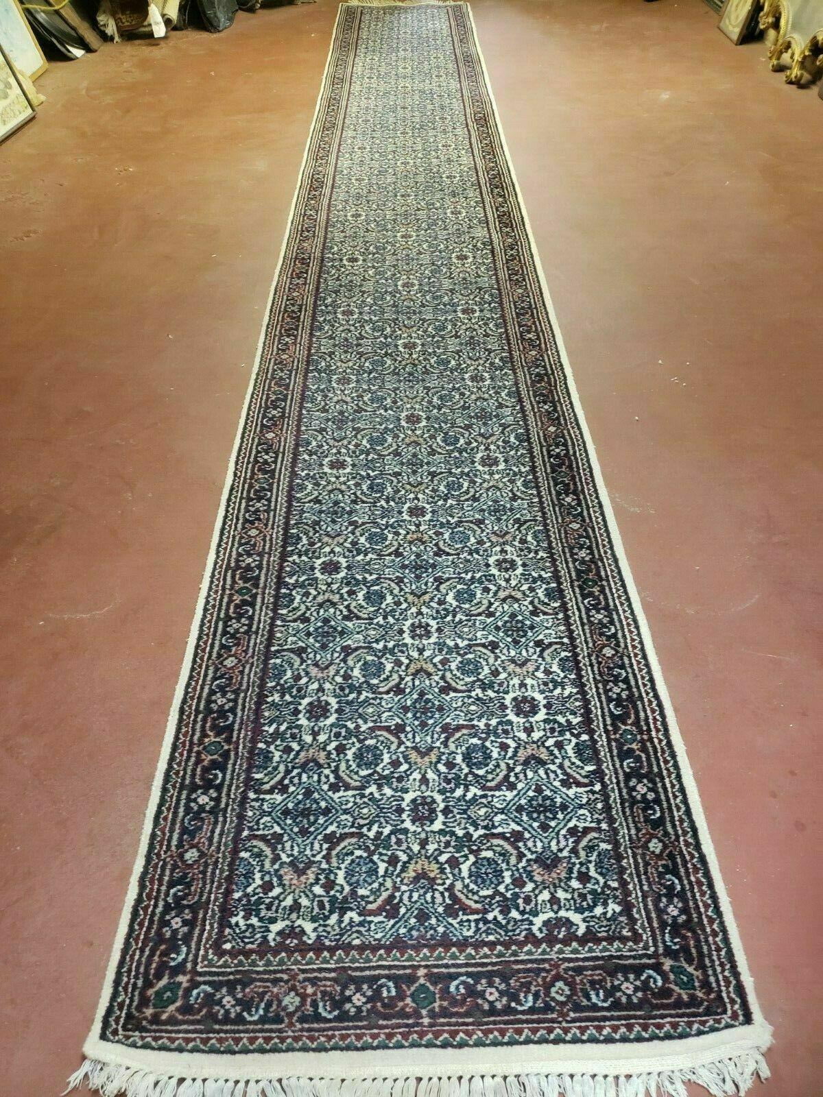 2' 9" X 20' Vintage Oriental India Floral Hand Made Wool Runner Rug Ivory Nice - Jewel Rugs