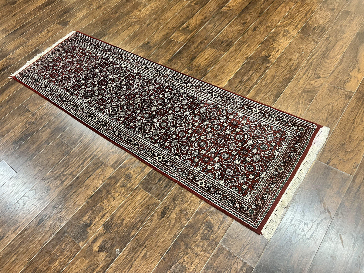 Indo Persian Runner Rug 2.7 x 8, Wool Hand Knotted Vintage Carpet, Red Black, Herati Allover Pattern, Oriental Runner, Rug for Hallway - Jewel Rugs, view 13