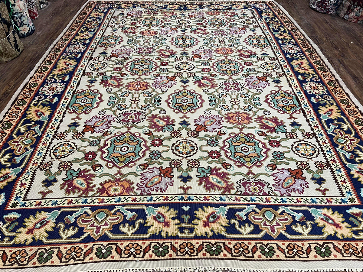 Antique Turkish Kilim Rug 7x10 Allover Pattern, Ivory Cream Maroon Light Blue, Wool Flatweave Hand Woven, Large Kilim, Vintage Kilim Carpet - Jewel Rugs, view 2