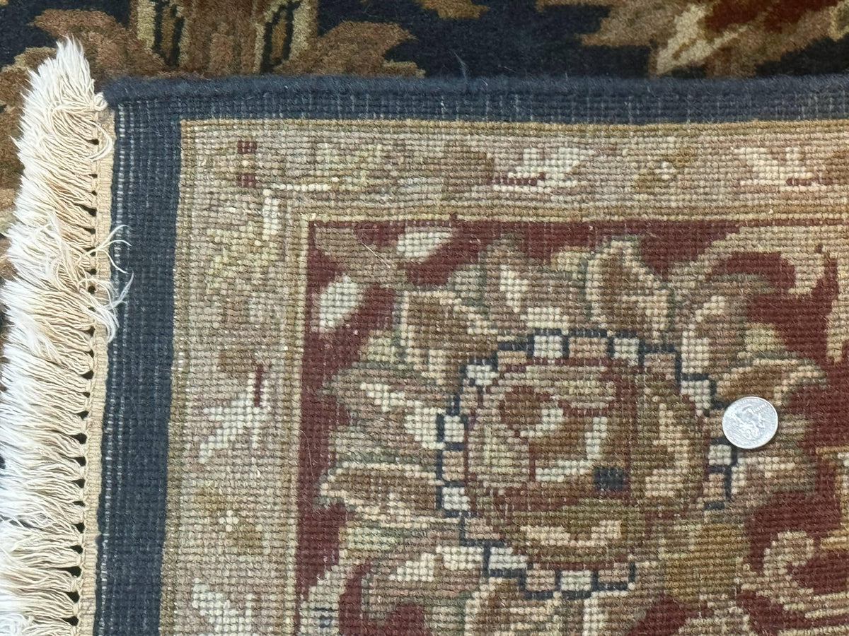 Indian Agra Rug 6x9, Floral, Traditional Rug, Dark Green Maroon Tan - Jewel Rugs, view 11
