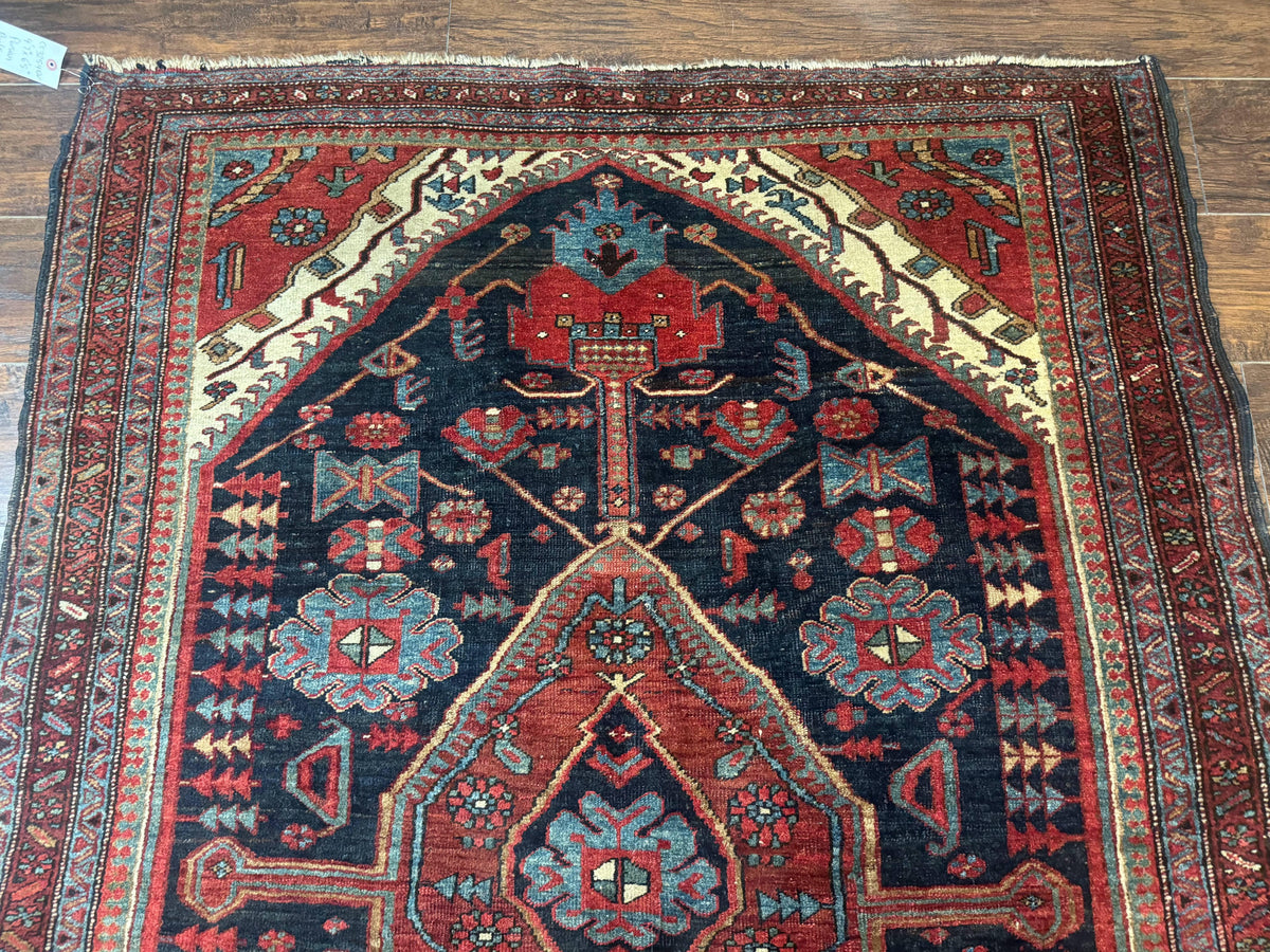Antique Persian Bidjar Rug 5x6, Navy Blue and Red, Persian Tribal Rug - Jewel Rugs, view 4