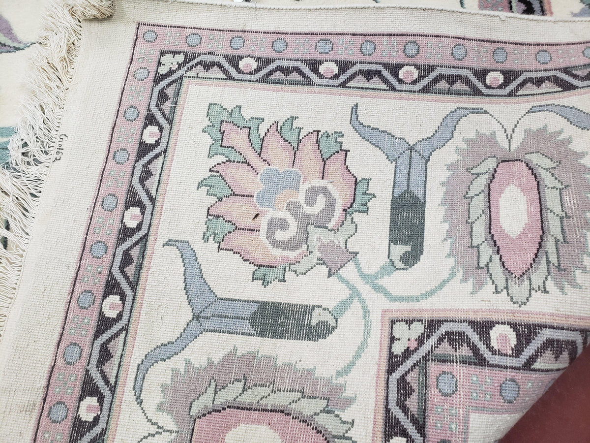 Ivory & Teal Indo Persian Area Rug 9x12, Wool Hand-Knotted Oriental Carpet, 9 x 12 Soft Traditional Living Room Rug, Dining Room Rug - Jewel Rugs, view 10