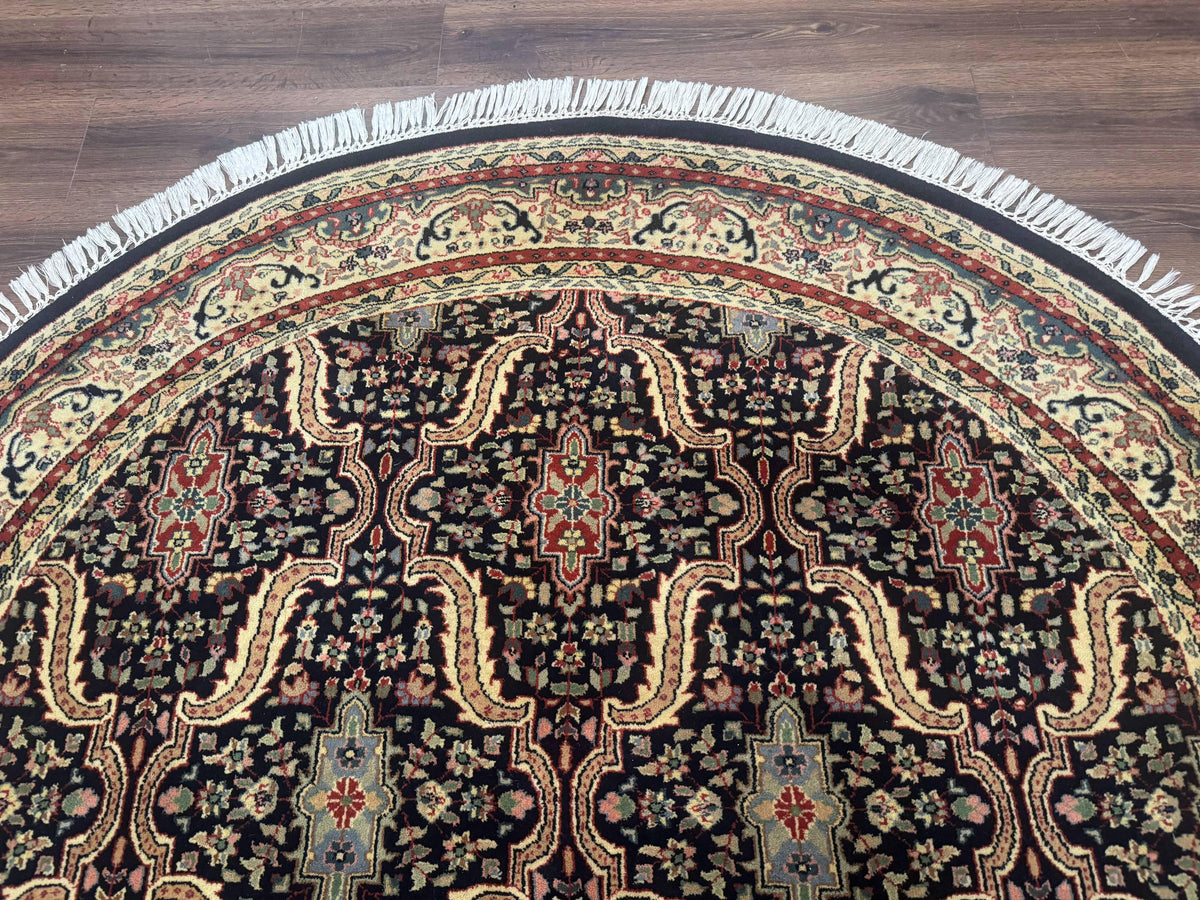 Round Indo Persian Rug 6x6, Indian Bidjar Rug, Navy Blue and Beige - Jewel Rugs, view 8