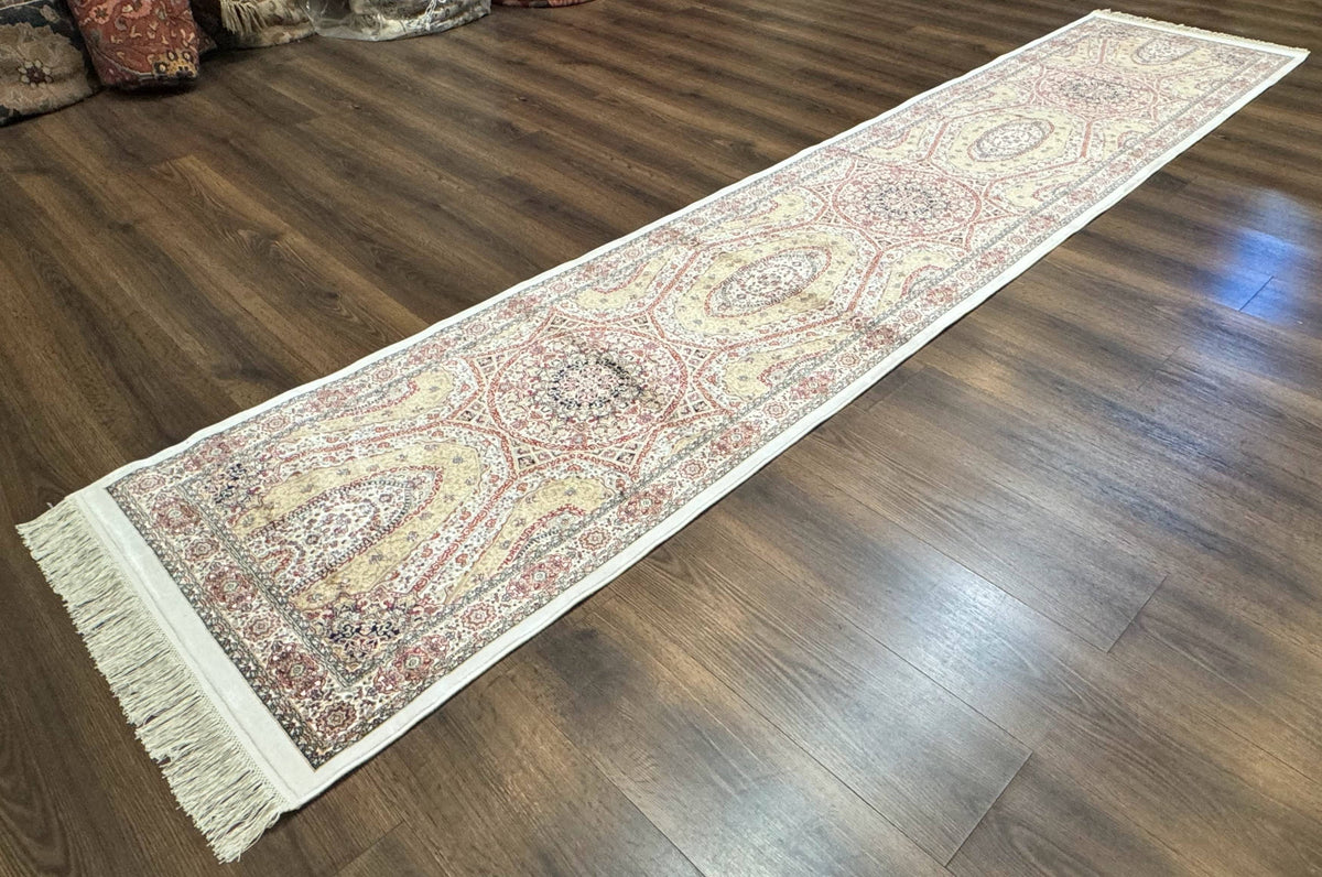 Turkish Silk Runner Rug 2.6 x 12, Hereke Mamluk Runner, Bamboo Silk, New - Jewel Rugs, view 2