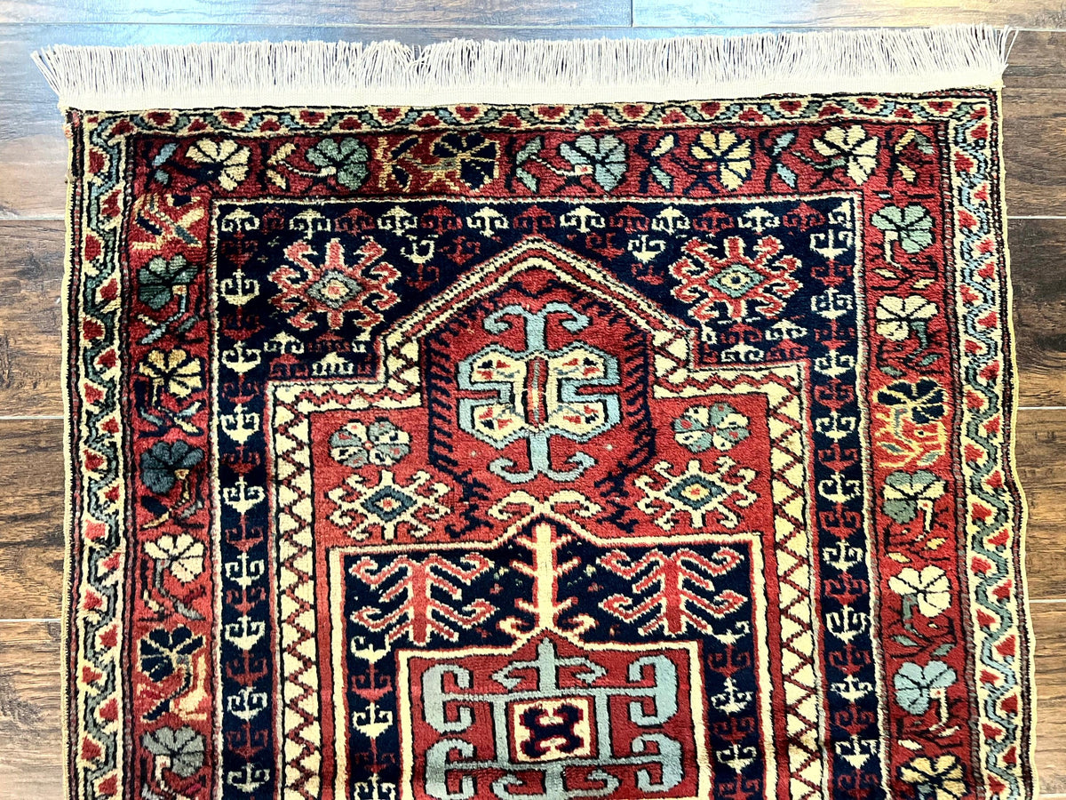 Antique Turkish Sparta Rug 3x4, Geometric Caucasian Pattern, Vintage Handmade Tribal Wool Carpet - Jewel Rugs, view 3