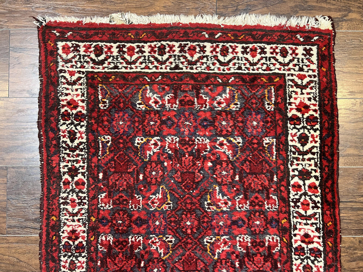 Persian Tribal Runner 3 x 9, Hamadan Dargazin Rug, Dark Blue and Red Wool Hand Knotted Hallway Rug, Vintage Antique Oriental Runner, 9ft Long Runner, Herati - Jewel Rugs, view 4