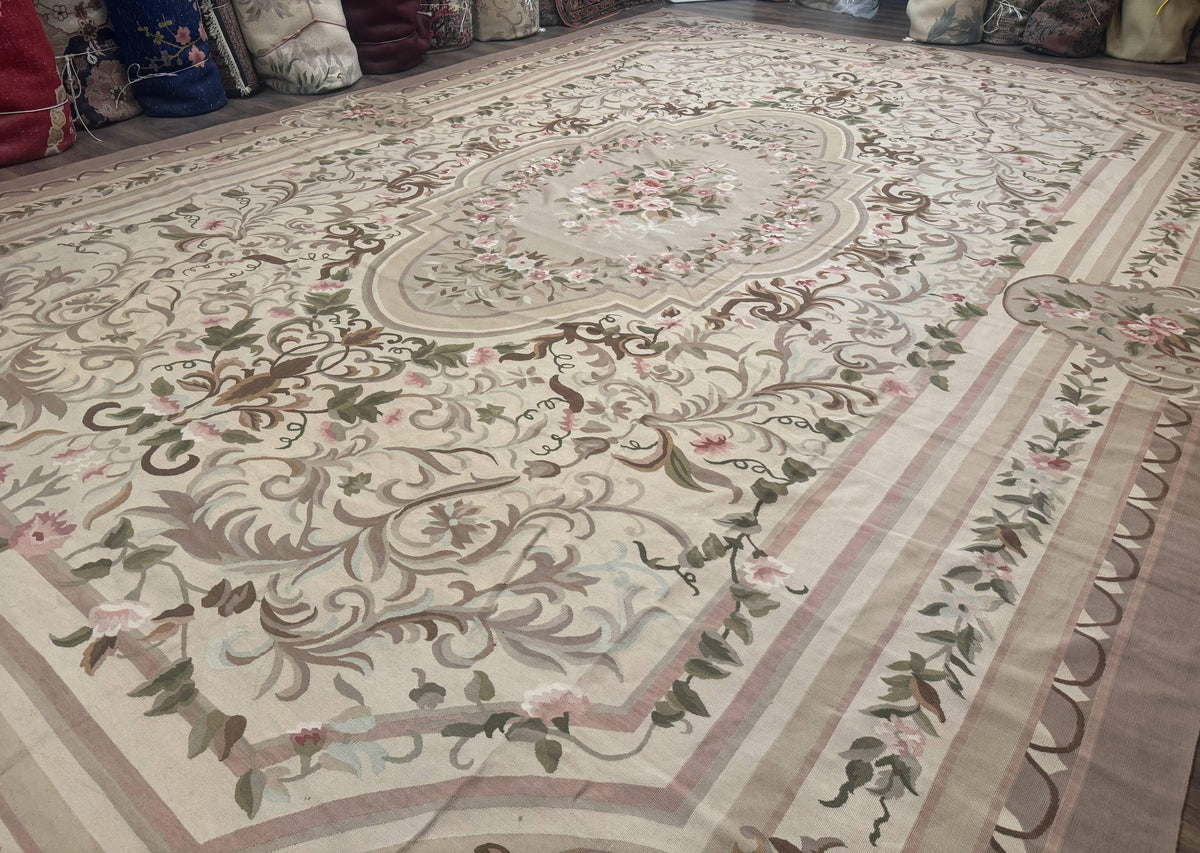 Palace Sized Aubusson Rug 13 x 20, Flatweave Aubusson Weave, Oversized Rug, European French Elegant Design - Jewel Rugs, view 3