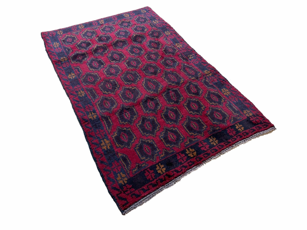 2' 10" X 4'7" Vintage Handmade Tribal Wool Rug Balouchi Rug Afghan Rug Red Blue - Jewel Rugs, view 3