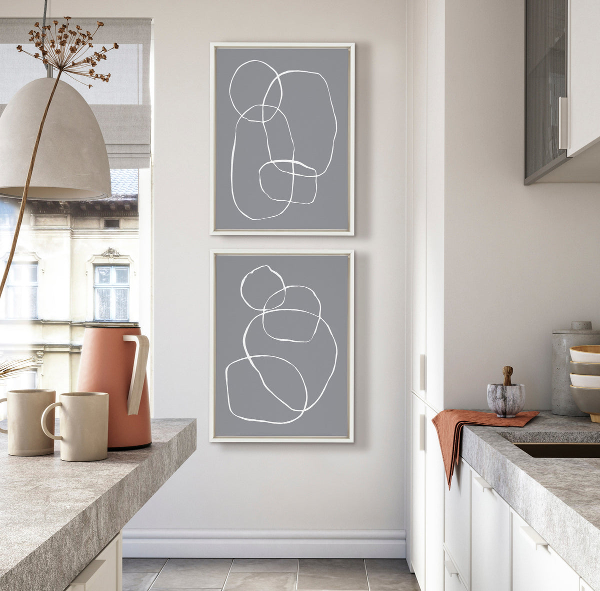 Sylvie Gray Going in Circles Framed Canvas Set by Teju Reval