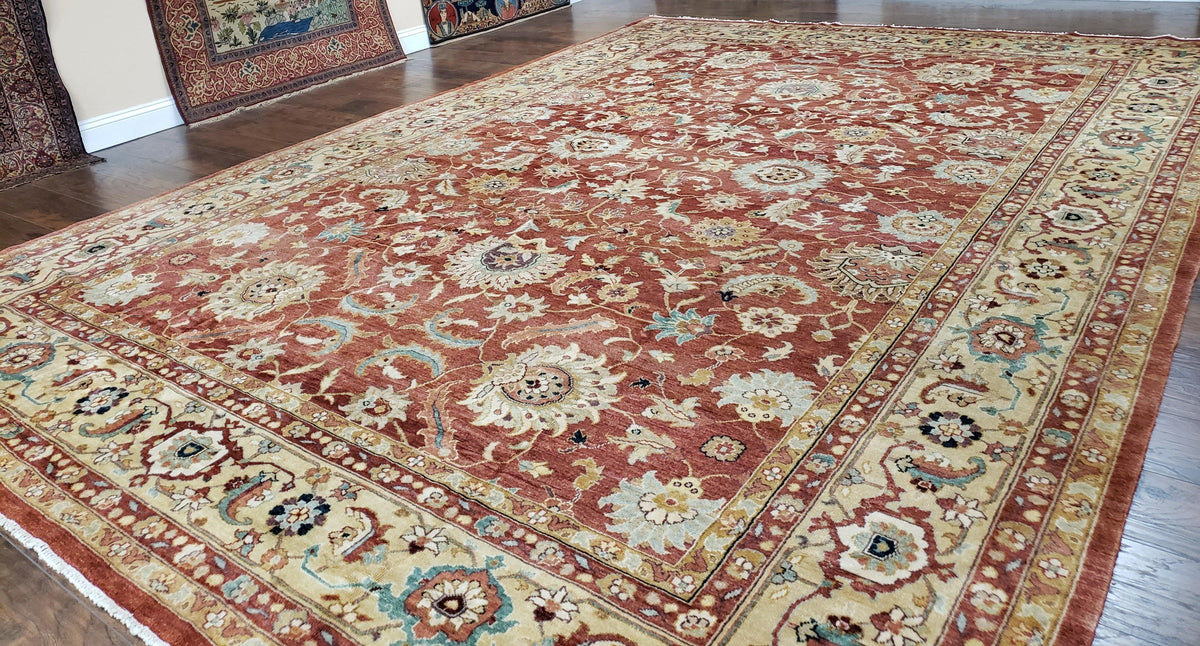 Safavieh Room Sized Rug 10x14, Wool Hand-Knotted Auburn Red & Light Gold Egyptian Mahal Oriental Carpet, 10 x 14 Large Living Room Rug - Jewel Rugs, view 3