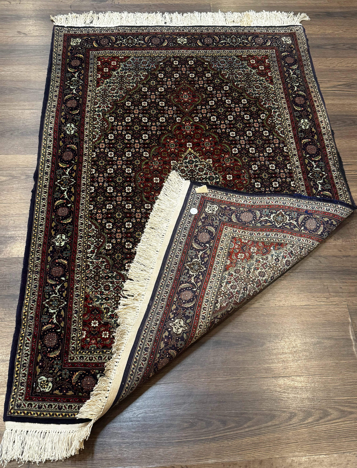 Persian Tabriz Rug 3x5, Wool on Silk Foundation, Very Fine 550 KPSI, Dark Navy Blue - Jewel Rugs, view 11