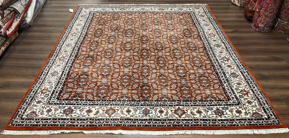 Indo Bidjar Rug 8x10, Indo Persian Bijar Carpet 8 x 10 ft, Herati Allover Floral, Red and Ivory, Wool Hand Knotted Vintage Oriental Rug Nice - Jewel Rugs, view 2