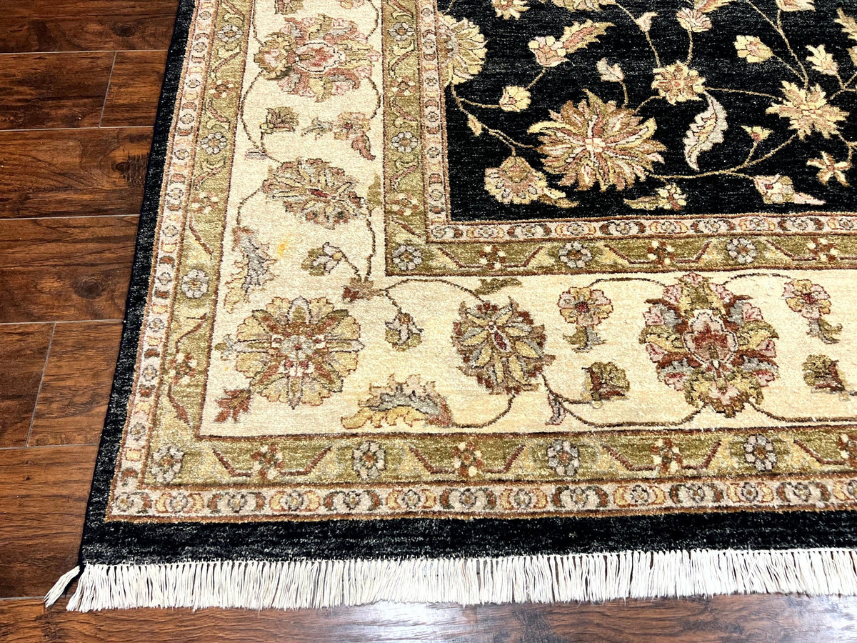 Indo Persian Rug 10x14, Charcoal and Beige, Floral Allover, Handmade Vintage Wool Carpet - Jewel Rugs, view 9