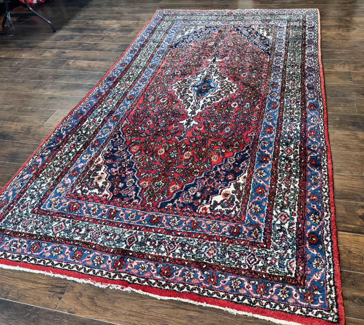 Persian Tribal Rug 6x11, Red Blue Ivory, Antique Persian Carpet, Hamadan Dargazin Carpet - Jewel Rugs, view 13