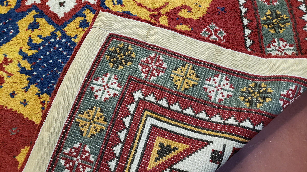 Colorful Moroccan Heriz Rug 6x9, Large Central Medallion, Red Yellow Blue - Jewel Rugs, view 11