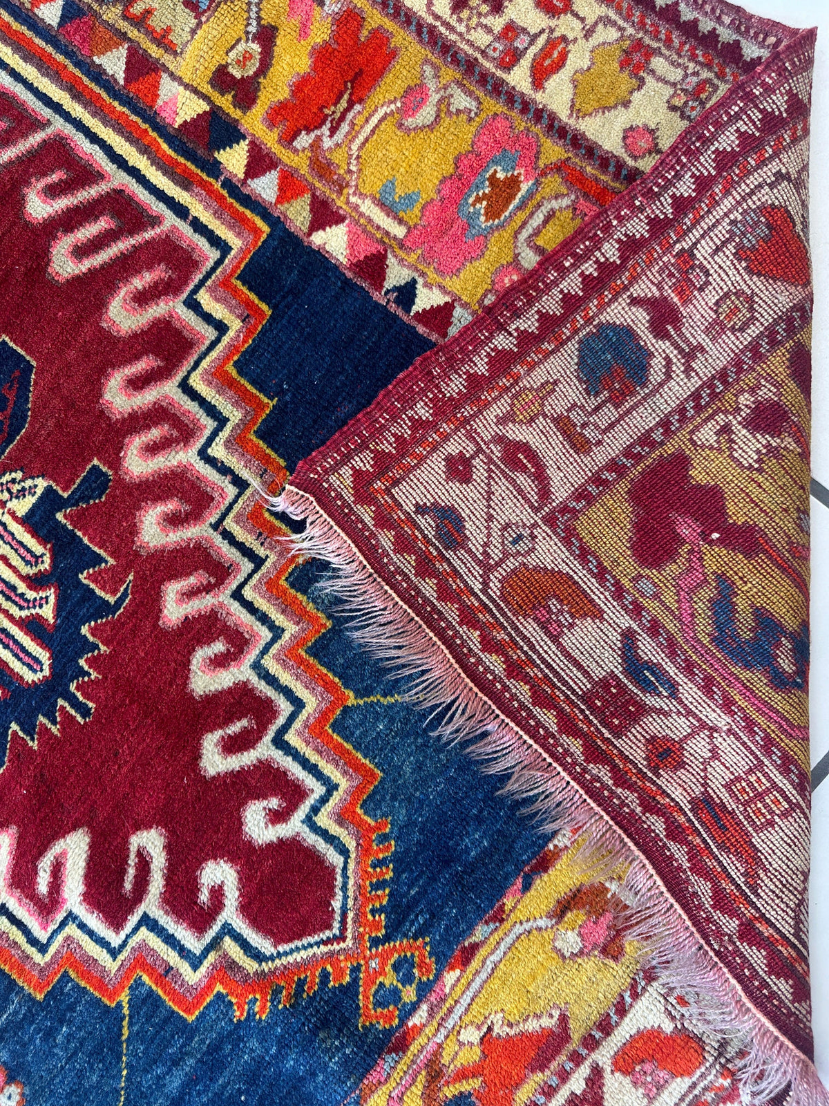 Antique Turkish Rug 4x6 | Red, Blue & Gold | Hand-Knotted Wool - Rugistan, view 13