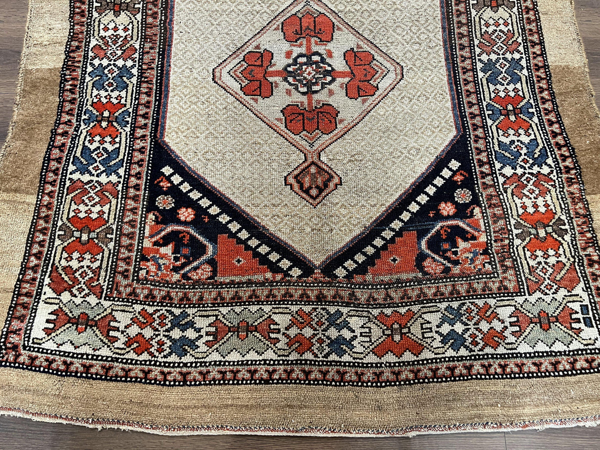 Rare Persian Sarab Tribal Runner Rug 4 x 10, Antique, Geometric Medallions, Camel Hair Runner - Jewel Rugs, view 5