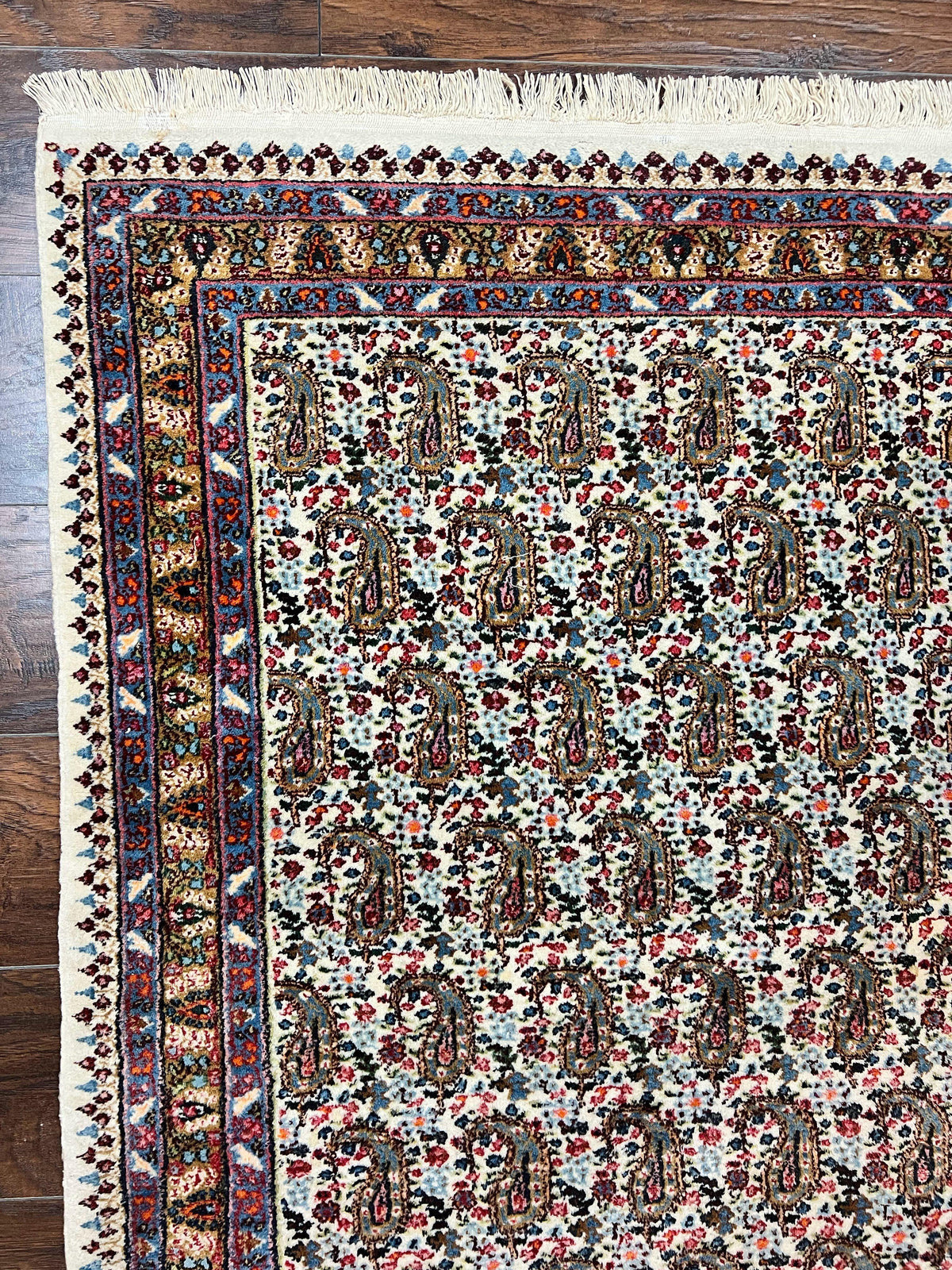 Persian Rug 4x6, Mashad Kashmar Rug, Boteh Paisley Design, Allover Repeated Pattern, Ivory Hand Knotted Vintage Semi Antique Persian Oriental Carpet - Jewel Rugs, view 6