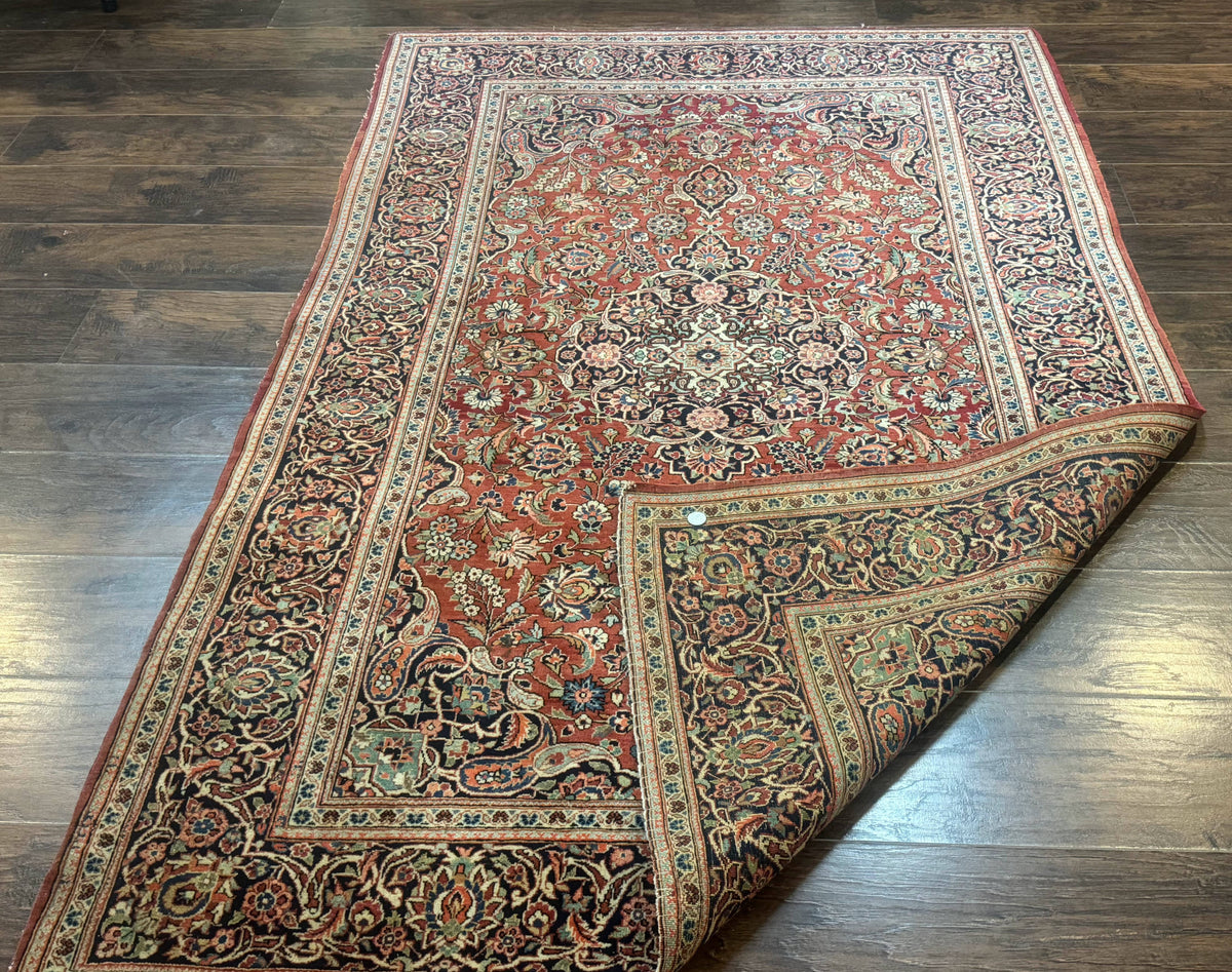 Persian Kashan Rug 4x7, Red, Floral Medallion, Vintage, Wool - Jewel Rugs, view 12