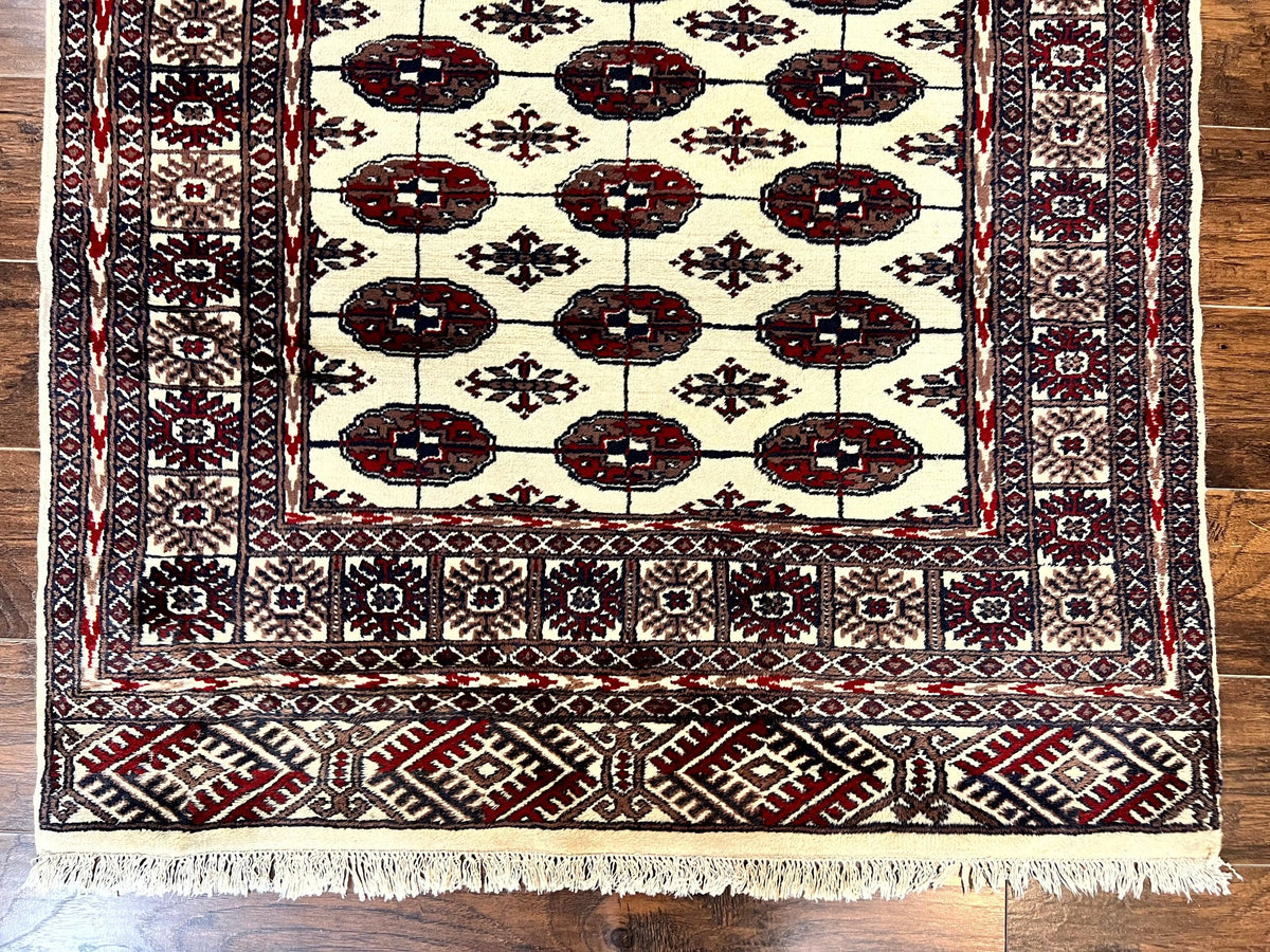 Pakistani Bokhara Rug 4x6, Turkoman Carpet, Vintage Handmade Wool Rug, Ivory - Jewel Rugs, view 6