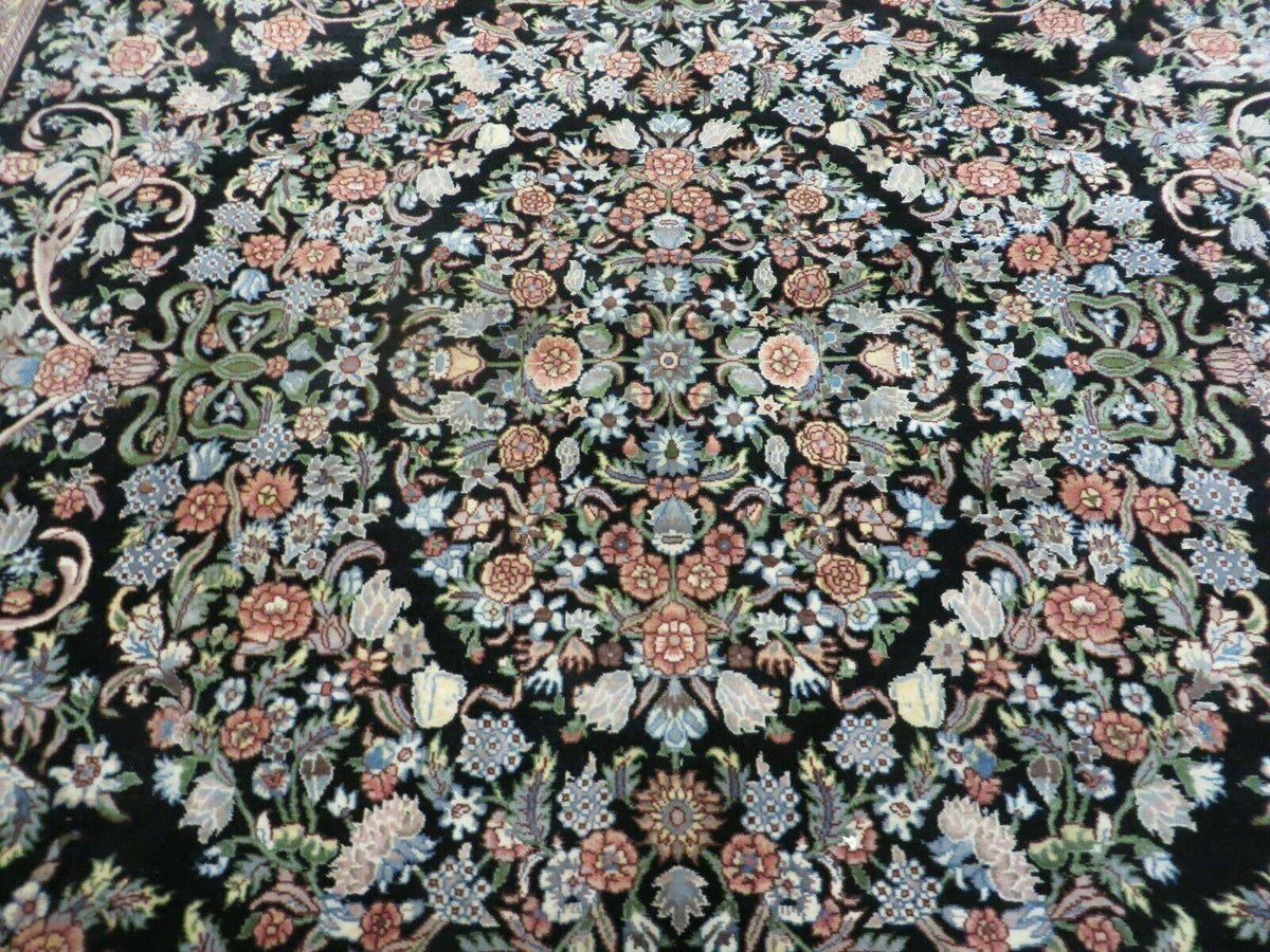 8' X 10' Vintage Handmade Pakistani Floral Wool Rug Black Nice - Jewel Rugs, view 4