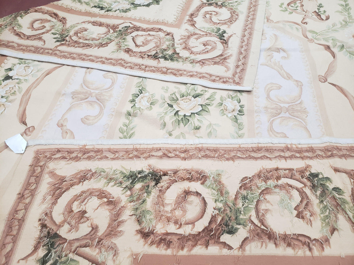 Elegant Aubusson Rug 10 x 14, Cream and Ivory Simple Aubusson Floral Carpet, Hand-Woven, European, New Aubusson Rug, Wool Area Rug, Violins - Jewel Rugs, view 11