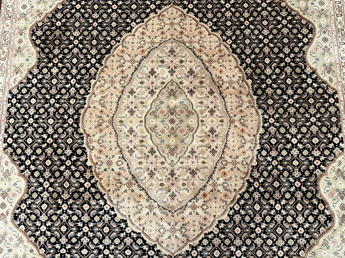 Sino Persian Rug 8x10, Herati Mahi Pattern, Fine 170 KPSI, Black, Wool and Silk Highlights - Jewel Rugs, view 5