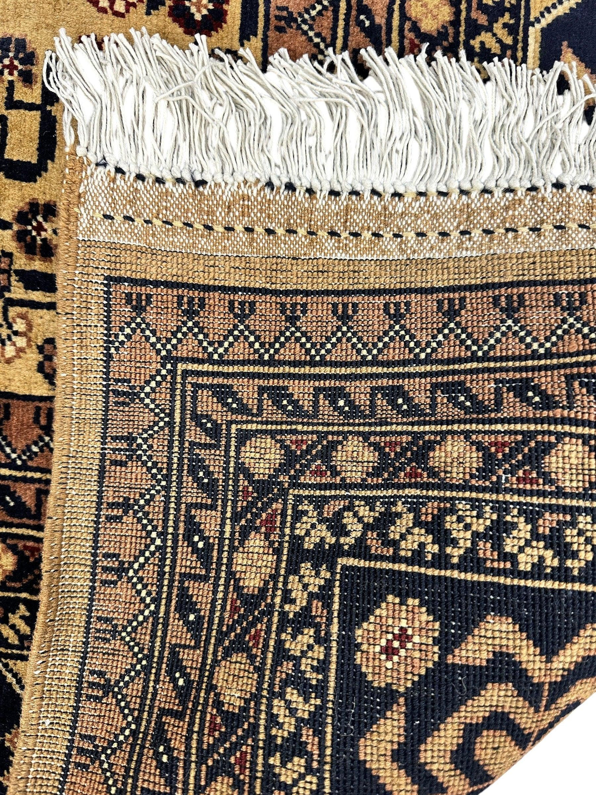 Afghan Turkmen Rug 8x12 | Gold, Navy & Ivory | Hand-Knotted Wool - Rugistan, view 5