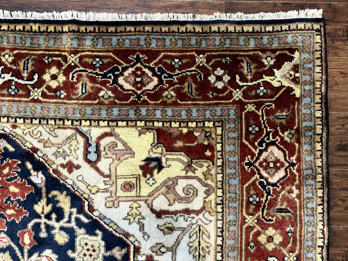 Indo Persian Heriz Rug 8x10, Geometric Medallion, Serapi Carpet, Wool Vintage Rug - Jewel Rugs, view 8