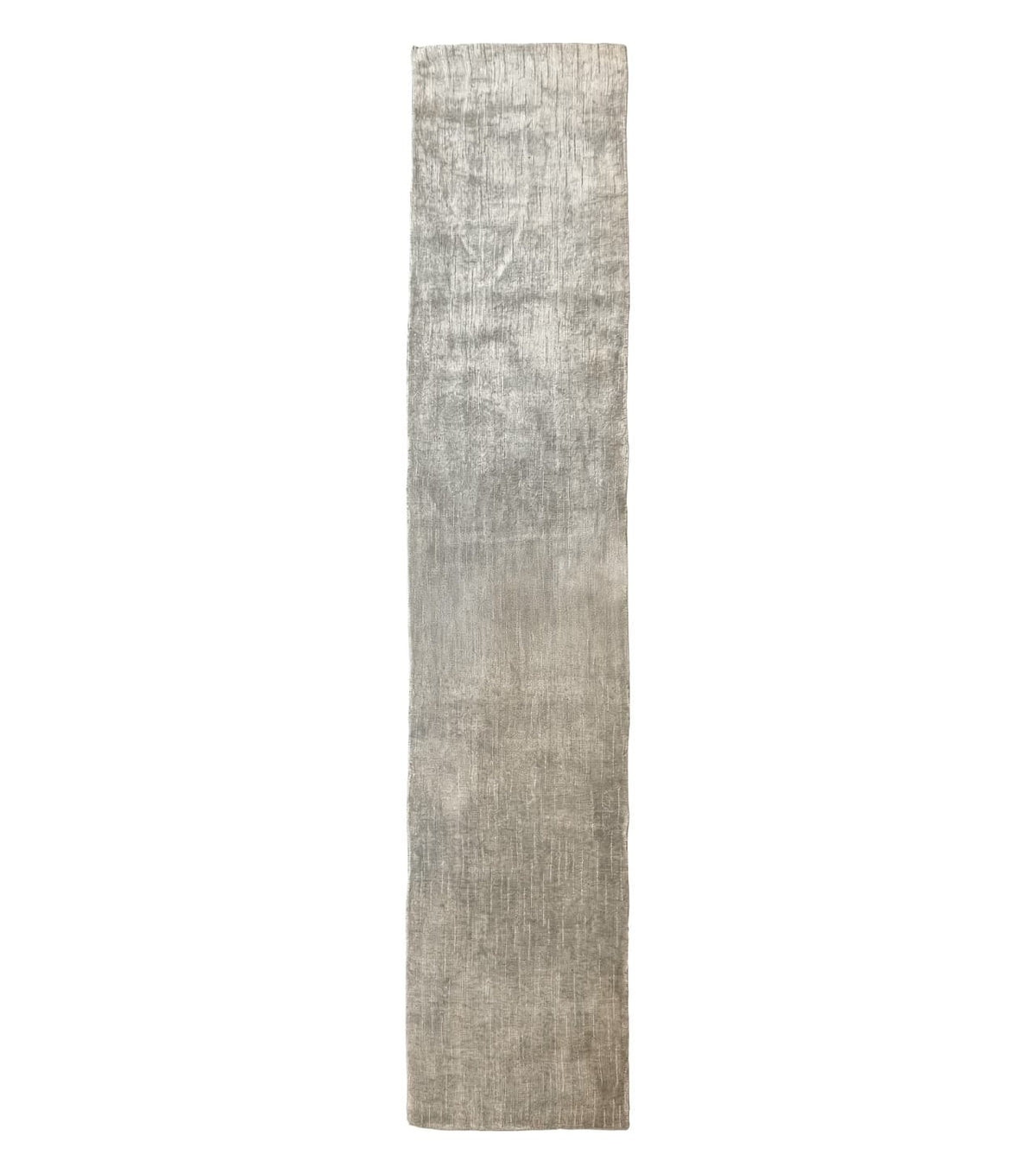 Modern Tibetan Runner Rug 1.9 x 8.6, Wool and Silk Highlights, Gray/Silver, Narrow Runner for Hallway or Kitchen - Jewel Rugs