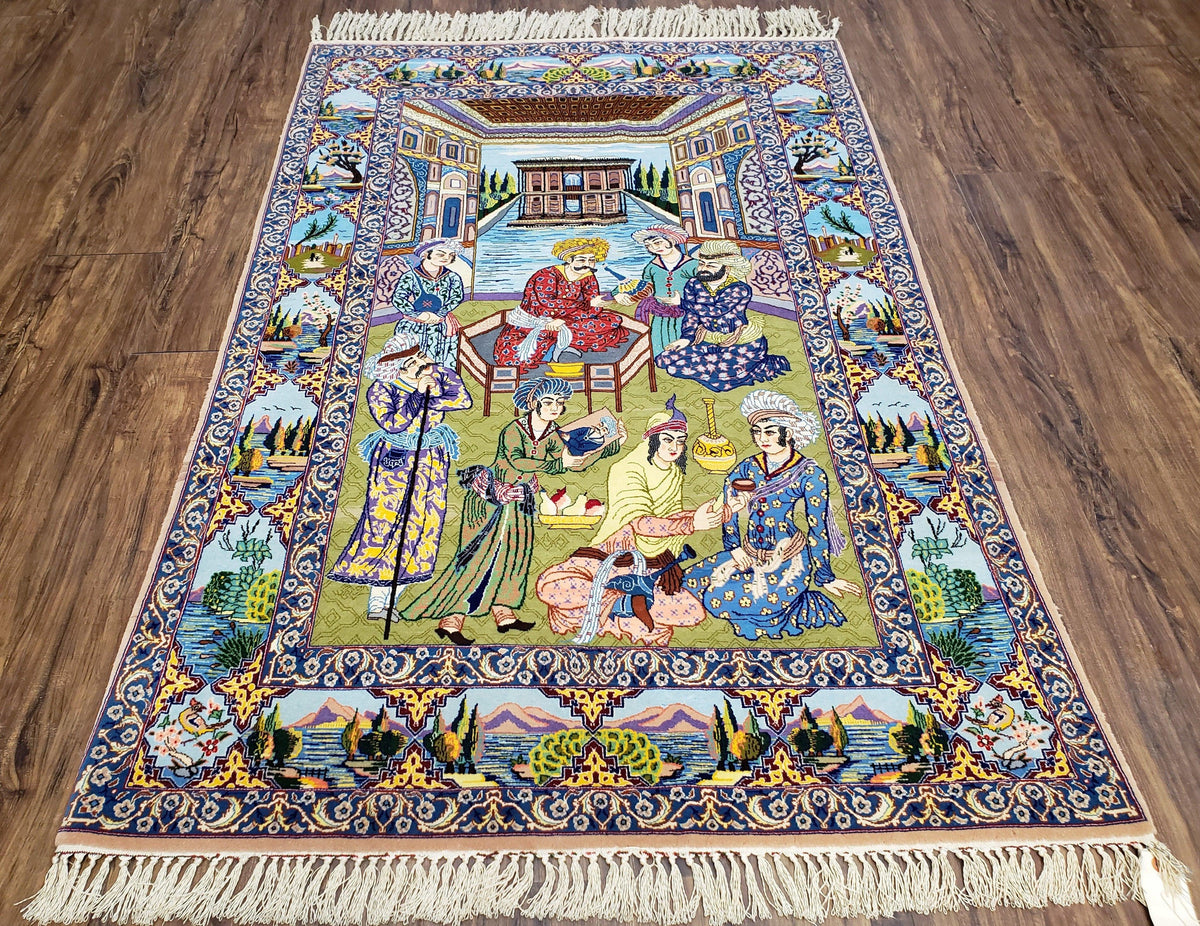 Persian Isfahan Pictorial Rug 3x5 – Kork Wool on Silk - Jewel Rugs, view 2