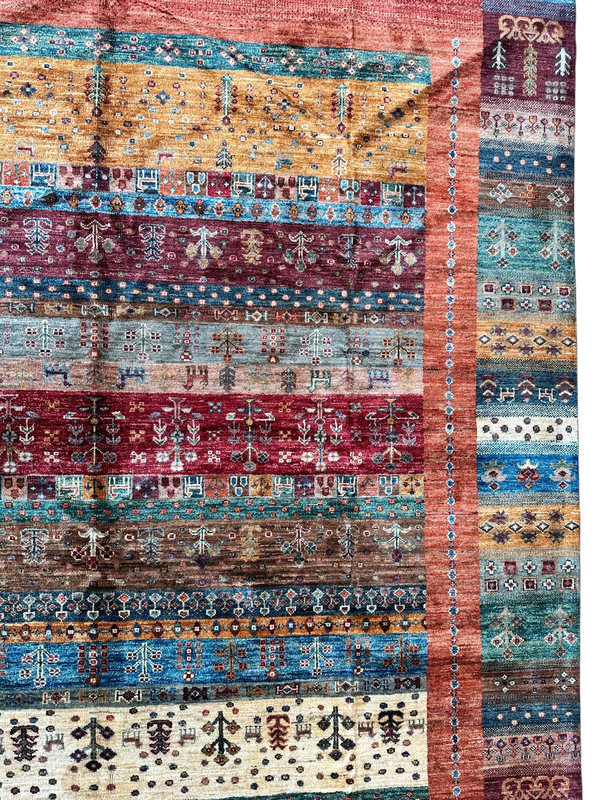 Afghan Ghazni Rug 7x10 | Red, Orange & Blue | Hand-Knotted Wool - Rugistan, view 10