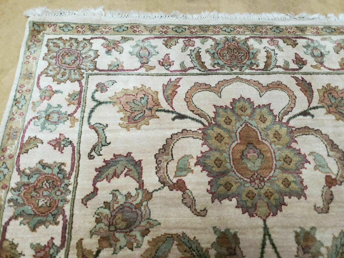 4x12 Vintage Oriental Runner Rug Hand Knotted Indian Agra Wool Tea Washed Beige - Jewel Rugs, view 6