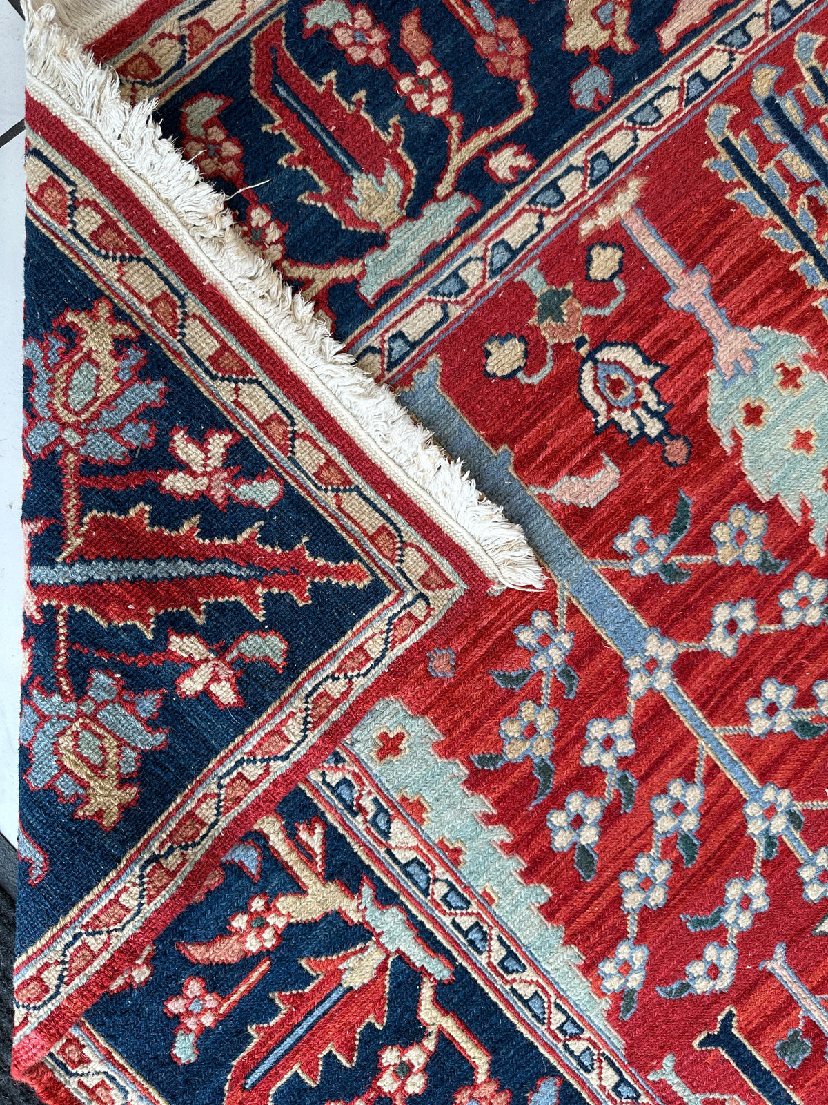 Soumak Rug 8x10 | Red, Navy & Ivory | Hand-Woven Wool Flatweave - Rugistan, view 10