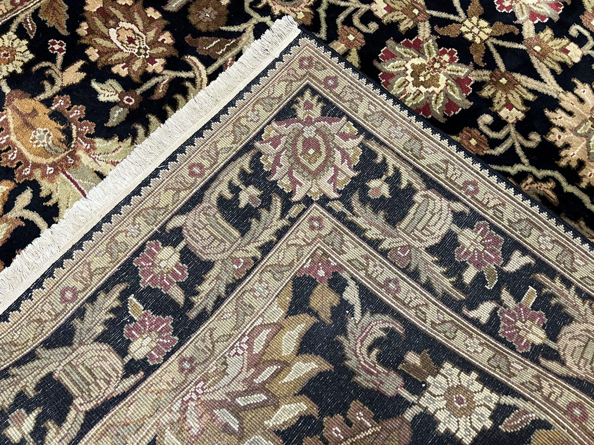 Indo Mahal Sultanabad Rug 8x11, Vintage Indian Oriental Carpet, Wool Handmade Floral Rug 8 x 11 ft, Black Beige Tan, Large Flowers Allover - Jewel Rugs, view 11