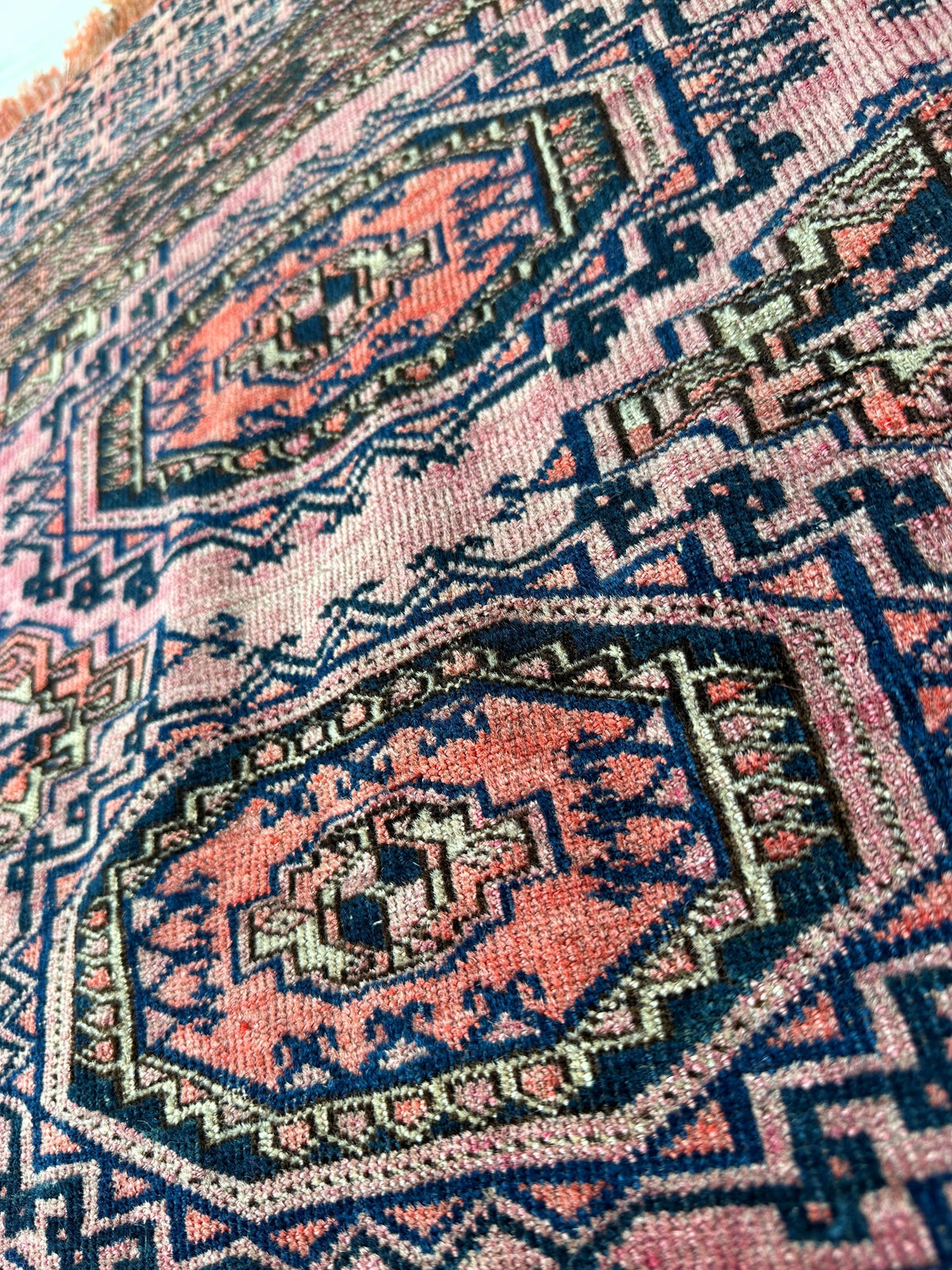 Saryk Bag Face 2x4 | Pink, Navy & Rust | Wool - Rugistan, view 4