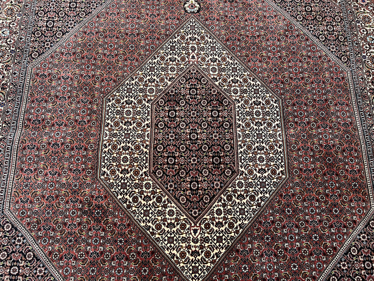 Wonderful Persian Bidjar Rug 7x8 ft, Almost Square Oriental Carpet, Herati Mahi, Highly Detailed, Ivory Red Navy Blue, Very Fine Handmade Bijar Rug - Jewel Rugs, view 5