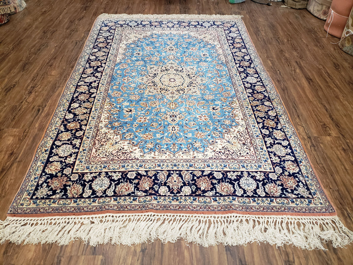 Persian Isfahan Rug, Kork Wool on Silk Foundation, Sky Blue, Hand-Knotted, 5' 1" x 7' 8" - Jewel Rugs, view 2