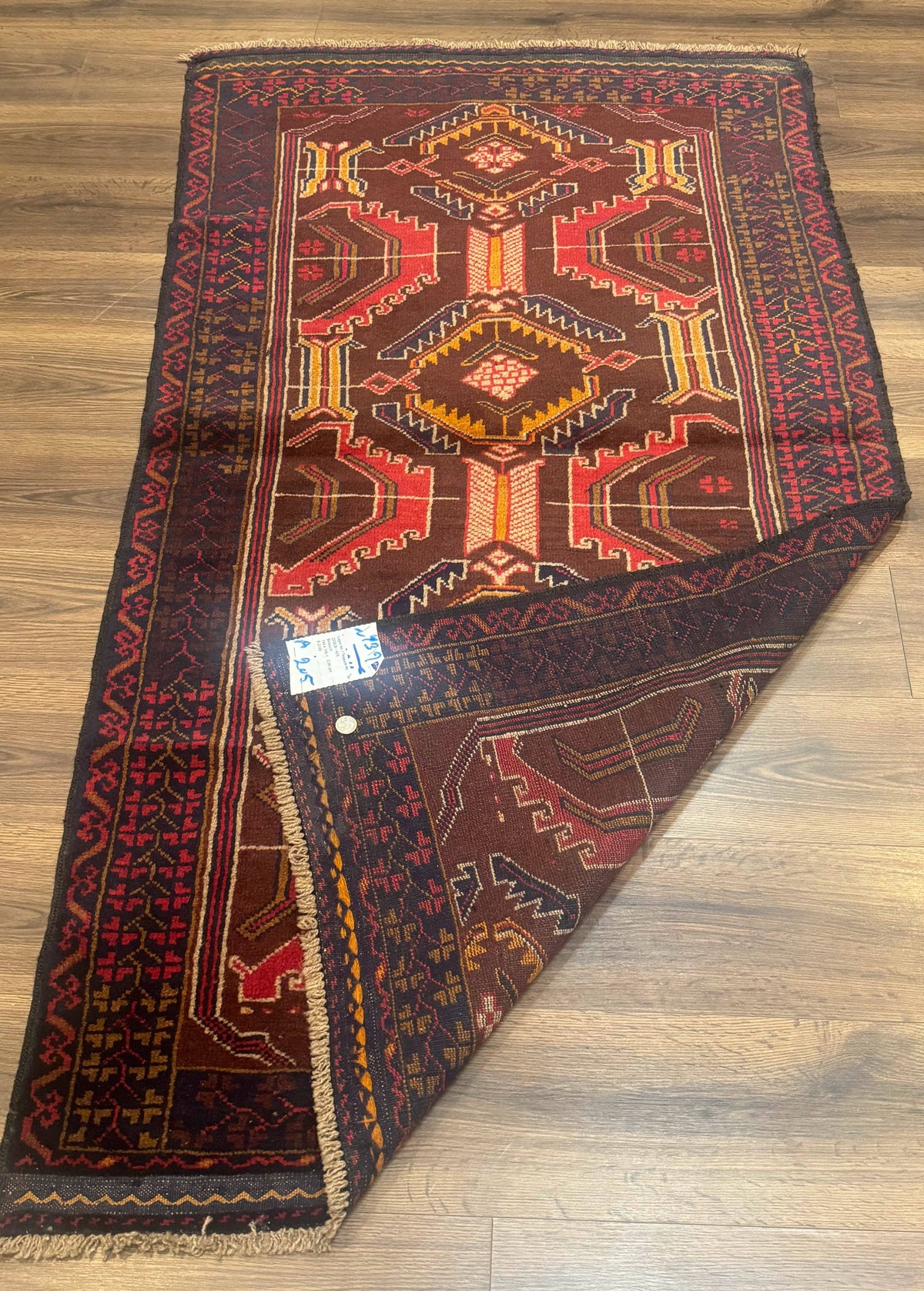 Afghan Rug 3x7, Maroon and Navy Blue, Balouch Carpet, Tribal Rug, New - Jewel Rugs, view 12