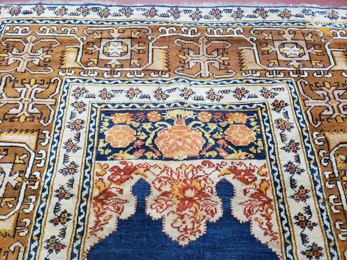 Antique Turkish Anatolian Ghiordes Prayer Rug, Twin Mihrabs, Rare Collectible Oriental Rug, Early 20th Century Prayer Rug, 3'9" x 5'2" - Jewel Rugs, view 4