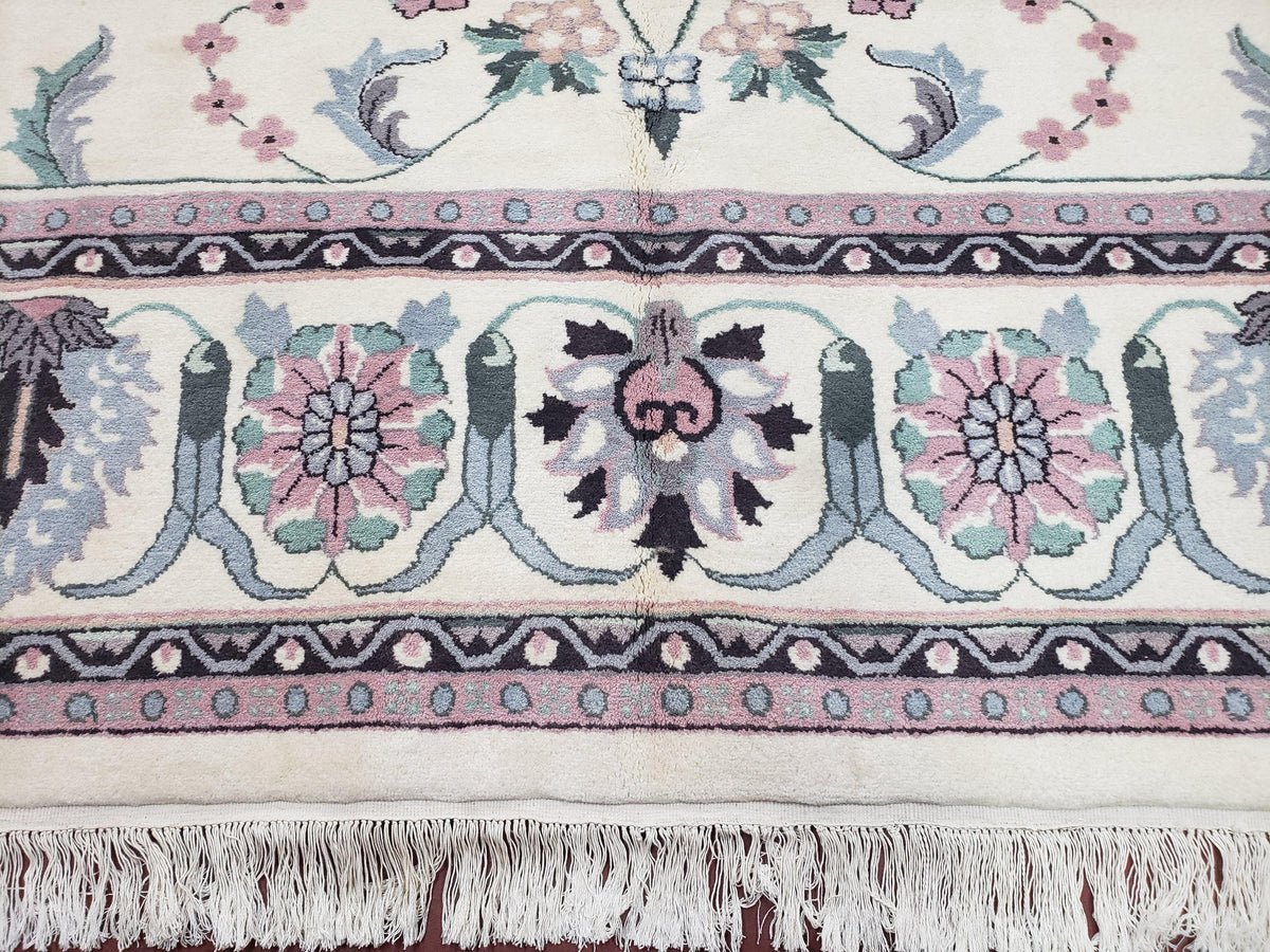 Ivory & Teal Indo Persian Area Rug 9x12, Wool Hand-Knotted Oriental Carpet, 9 x 12 Soft Traditional Living Room Rug, Dining Room Rug - Jewel Rugs, view 5