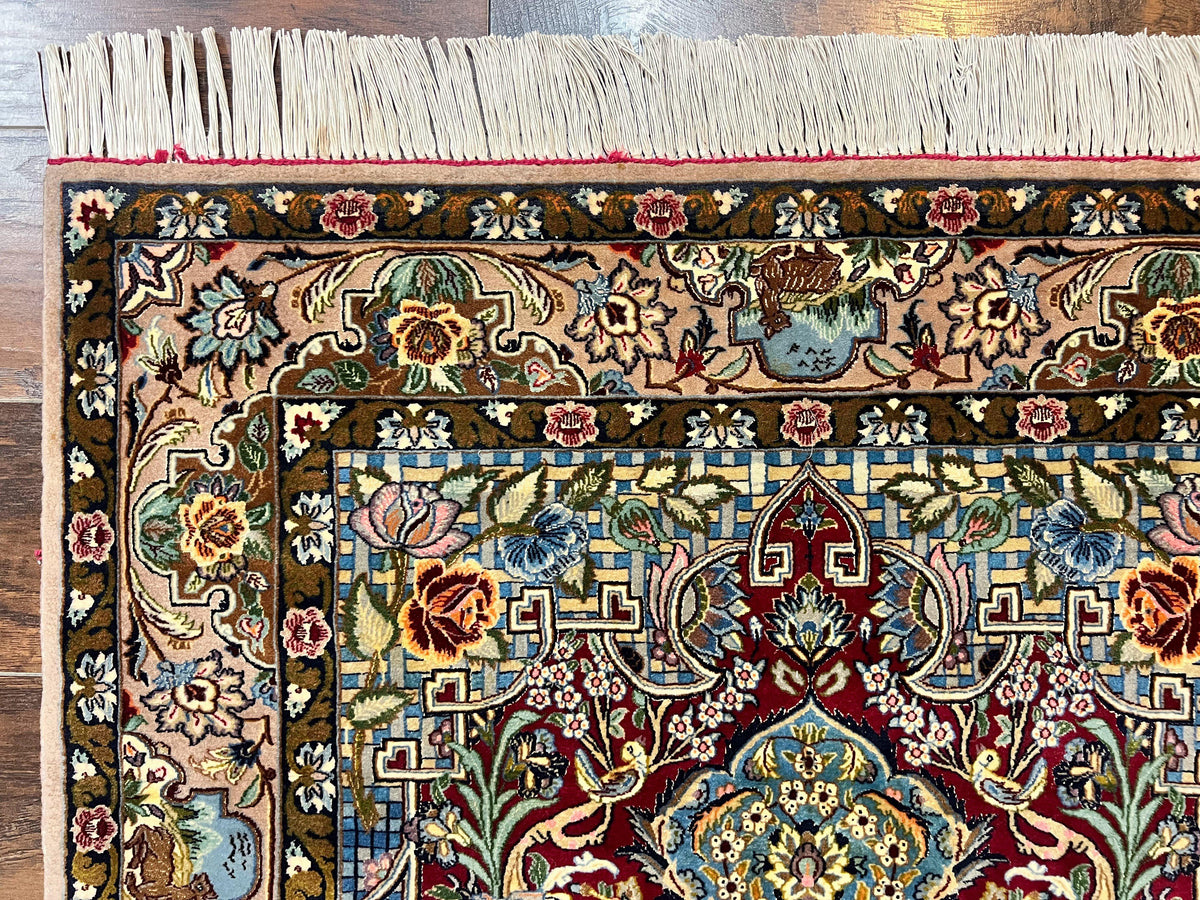 Marvelous Persian Isfahan Rug 3.7 x 5.6, Tree of Life and Animal Pictorials, Handmade Vintage Super Fine 600 KPSI, Kork Wool  Silk Highlights, Rare - Jewel Rugs, view 7