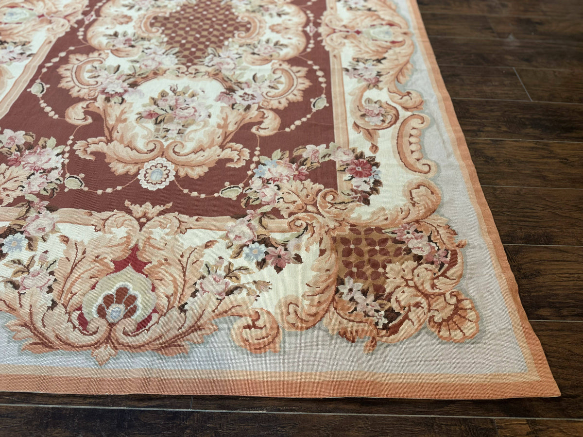 Vintage Needlepoint Rug 6x9, Aubusson Rug, Flatweave Wool Elegant Carpet, Medium Size, French European Design - Jewel Rugs, view 9