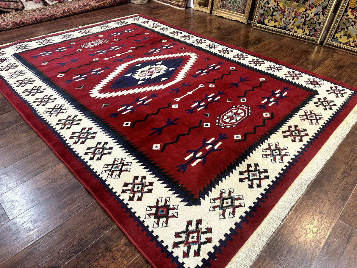 Belgium Power Loomed Rug 8x11, Navajo Native American Design, Dark Red and Ivory, Tribal Rug, Bohemian Carpet - Jewel Rugs, view 3