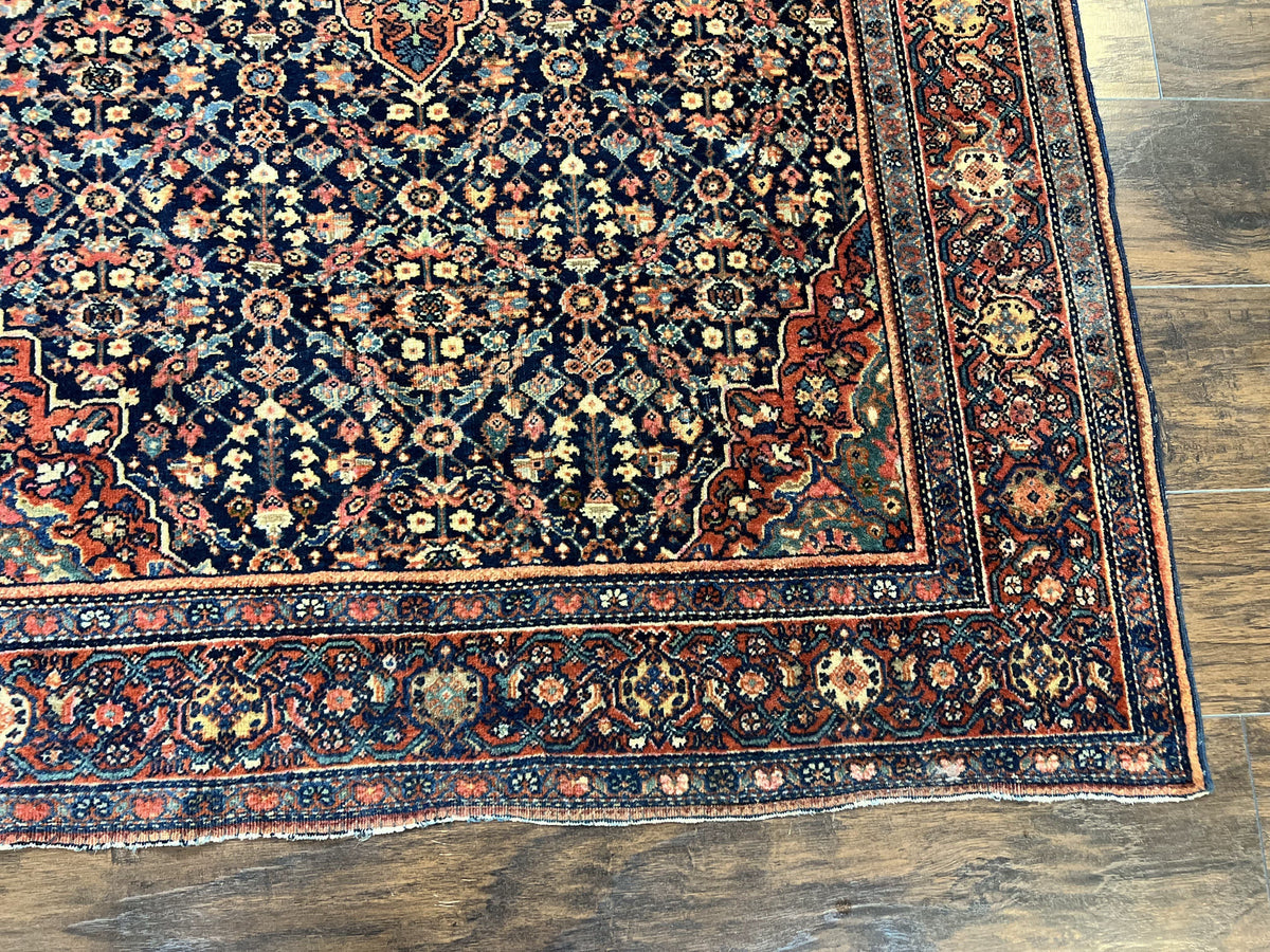Persian Rug 4x7 Antique Sarouk Farahan Carpet, Navy Blue and Red Wool Rug - Jewel Rugs, view 10