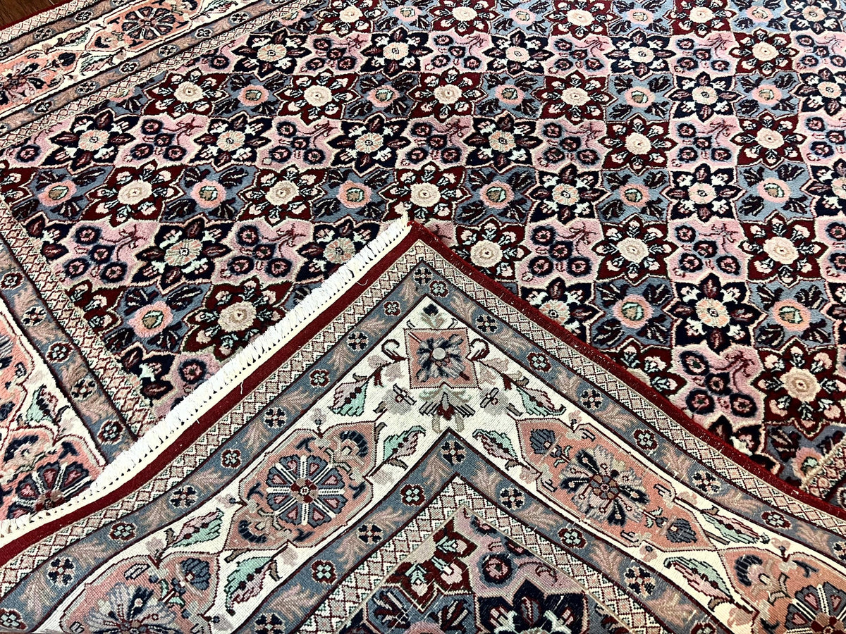 Indo Persian Rug 8x10, Repeated Allover Pattern, Navy Blue Ivory, Handmade Vintage Wool Carpet - Jewel Rugs, view 12